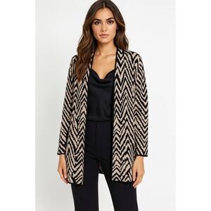 Jones Studio‎ Cardigan Womens 2X Black Beige Open Front Zig Zag Chevron Sweater